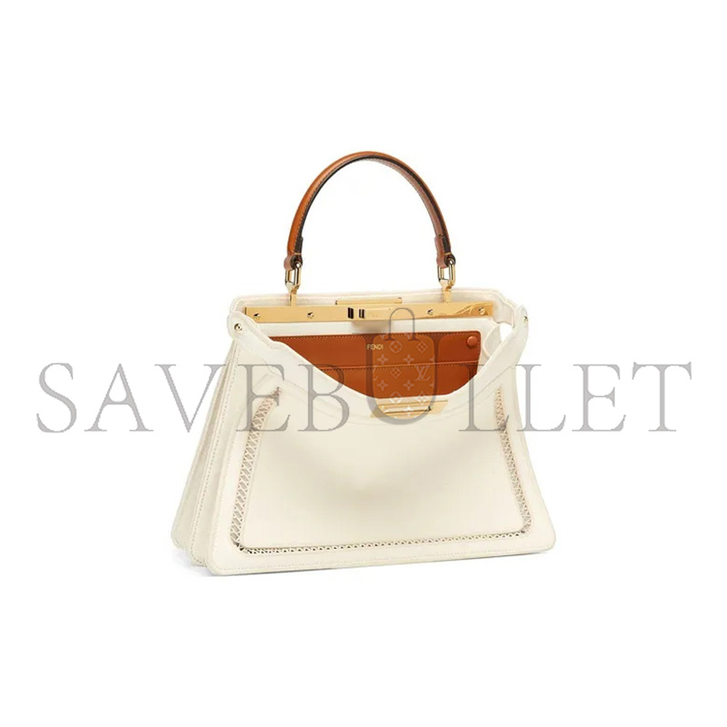 FENDI FABRIC VITELLO AJOUR EMBROIDERED MEDIUM PEEKABOO I SEE U GREZZO CUOIO 8BN321AAYOF189S (33*25*12cm)